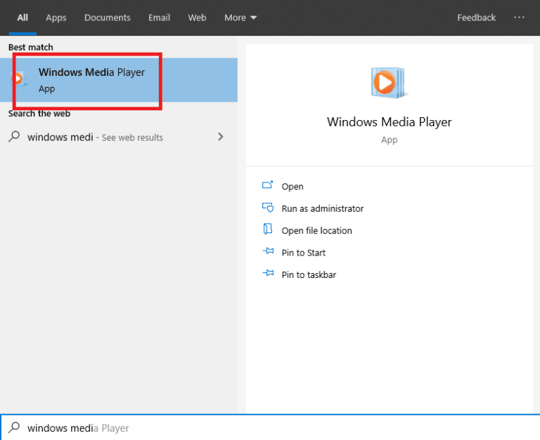 Search-for-Windows-Media-Player-in-Start-Menu-search-768x627-1 إصلاح Cast to Device لا يعمل في Windows 10
