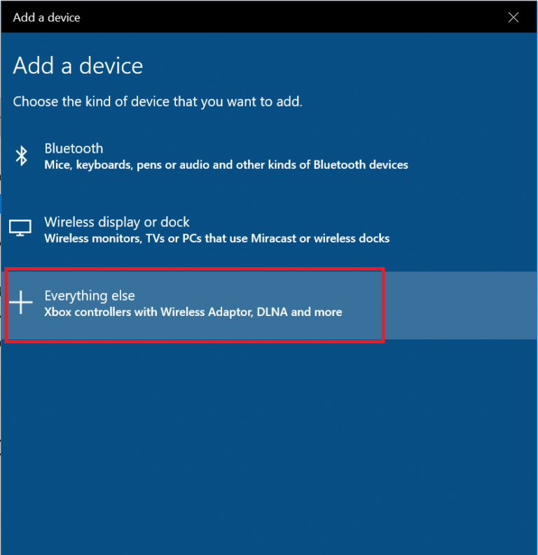 Select-the-Everything-Else-option-and-wait-for-the-Wireless-Xbox-one-controller-to-be-detected.-768x792-1 إصلاح تتطلب وحدة التحكم Xbox One اللاسلكية رقم PIN على Windows 10