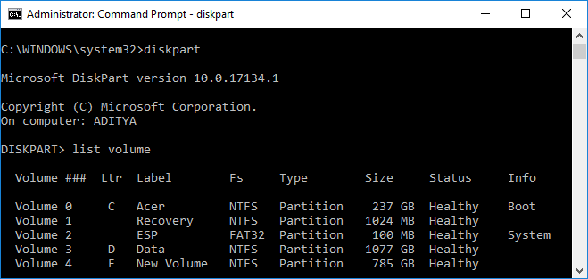 Type-diskpart-and-list-volume-in-cmd-window 6 طرق لإصلاح مشكلة إخراج جهاز تخزين USB كبير السعة