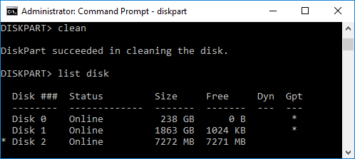 Type-list-disk-Note-if-the-drive-still-selected-you-will-notice-an-asterisk-next-to-the-disk 6 طرق لإصلاح مشكلة إخراج جهاز تخزين USB كبير السعة