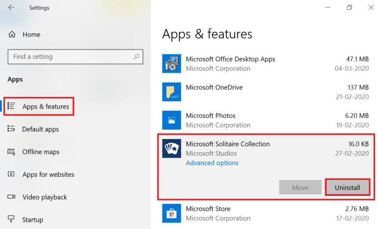 select-Microsoft-Solitaire-Collection-app-from-the-list-and-click-on-Uninstall-768x466-1 إصلاح لا يمكن بدء مجموعة Microsoft Solitaire
