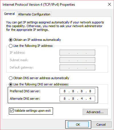use-the-following-DNS-server-addresses-in-IPv4-settings إصلاح لا يتم تحميل مقاطع فيديو YouTube. "حدث خطأ ، أعد المحاولة لاحقًا"