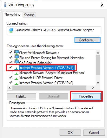 Check-select-Internet-Protocol-Version-4-TCPIPv4-then-click-on-Properties كيفية التبديل إلى OpenDNS أو Google DNS على Windows