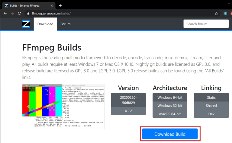 Click-on-the-blue-button-on-the-bottom-right-side-that-reads-‘Download-Build’-to-start-downloading-768x475-1 كيفية تثبيت FFmpeg على نظام Windows 10؟