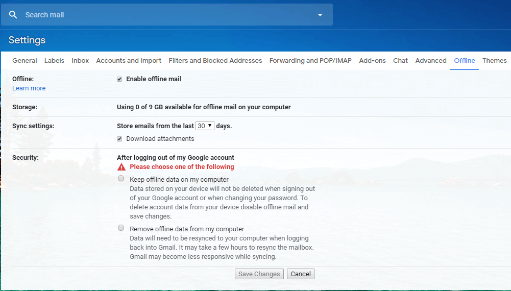 Click-on-the-‘Offline’-tab-and-select-‘Enable-offline-mail’ كيفية استخدام Gmail بدون انترنت في متصفحك