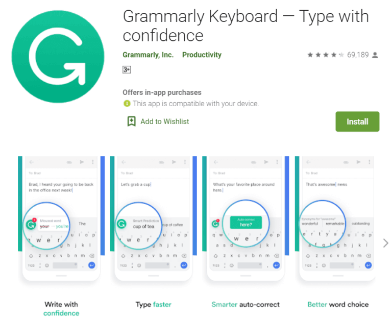 Grammarly-768x621-1 أفضل 10 تطبيقات لوحة مفاتيح مع GIF لنظام Android