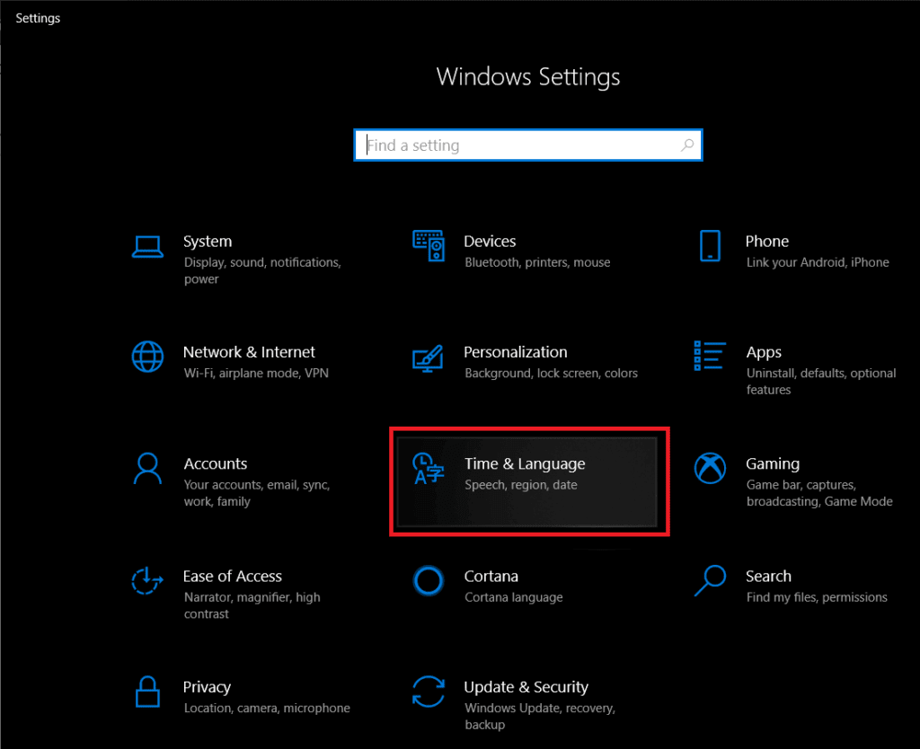 In-the-Window-Settings-window-click-on-Time-and-Language-1024x834-1 تمكين أو تعطيل التخزين المحجوز على Windows 10