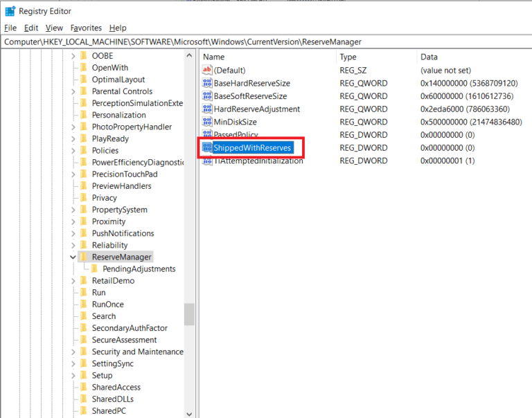 In-the-right-panel-Double-click-on-the-entry-ShippedWithReserves-768x604-1 تمكين أو تعطيل التخزين المحجوز على Windows 10