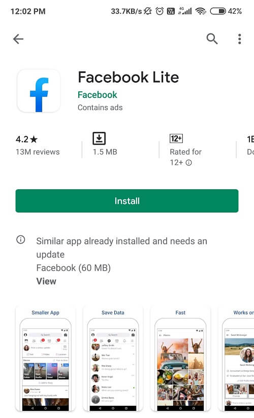 Install-the-latest-Version-of-Facebook-Lite-App إصلاح لا يمكن إرسال الصور على Facebook Messenger