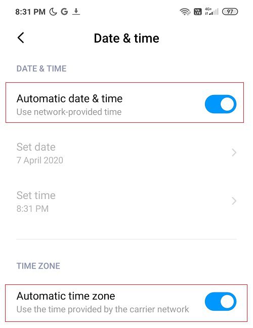 Now-turn-ON-the-toggle-next-to-the-Automatic-Time-Date-1 إصلاح لا يمكن إرسال الصور على Facebook Messenger