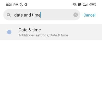 Open-Settings-on-your-phone-and-search-for-‘Date-Timeu2019- 10 طرق لإصلاح توقف متجر Google Play عن العمل