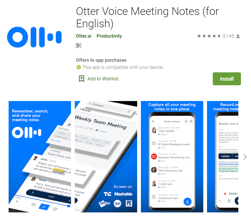 Otter-Voice-Notes أفضل 10 تطبيقات تسجيل صوتي لنظام Android (2020)