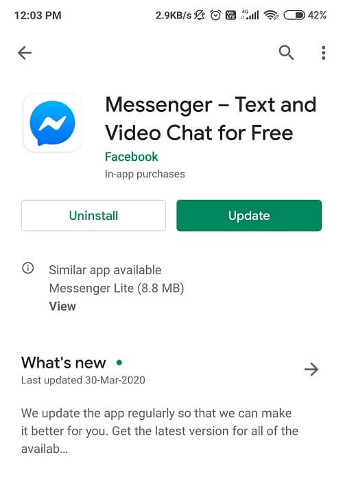 Reinstall-the-Facebook-Messenger إصلاح لا يمكن إرسال الصور على Facebook Messenger