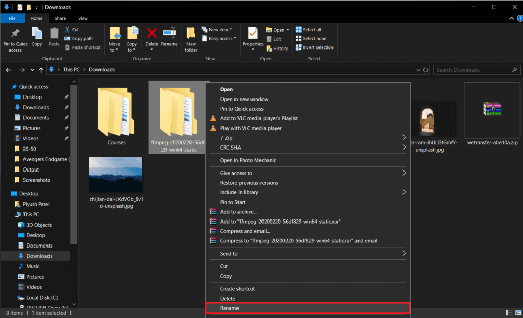 Right-click-on-the-newly-extracted-folder-and-select-‘Rename’-1024x623-1 كيفية تثبيت FFmpeg على نظام Windows 10؟