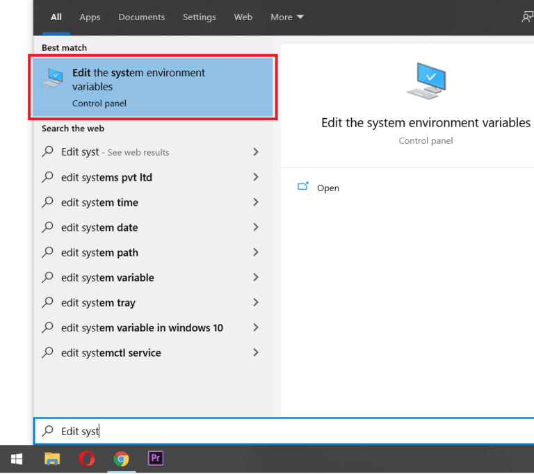 Search-for-‘Edit-the-system-environment-variables’-and-hit-enter-to-open-768x682-1 كيفية تثبيت FFmpeg على نظام Windows 10؟