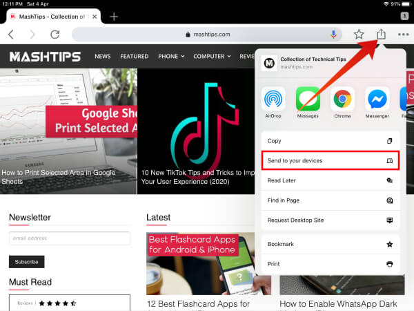 Send-link-from-Chrome-on-iPadOS كيفية مشاركة الرابط بين جهاز الكمبيوتر وجهاز Mac باستخدام Chrome