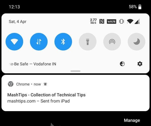 Sent-link-notification-Chrome-on-Android كيفية مشاركة الرابط بين جهاز الكمبيوتر وجهاز Mac باستخدام Chrome
