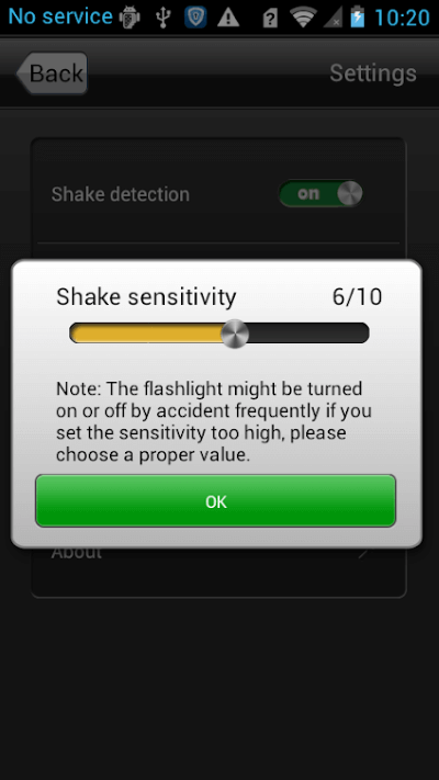 Shake-Settings-for-Shake-Flashlight-App 6 طرق لتشغيل المصباح على أجهزة Android