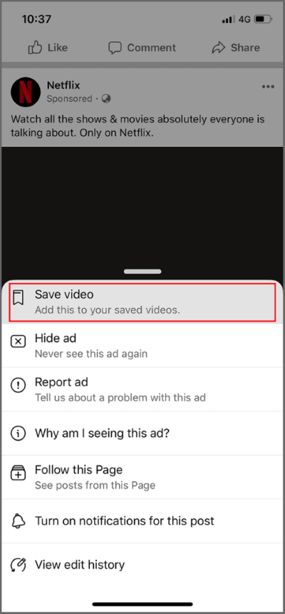 Tap-on-Save-Video-option-from-the-menu-icon-476x1024-1 3 طرق لتنزيل مقاطع فيديو Facebook على iPhone