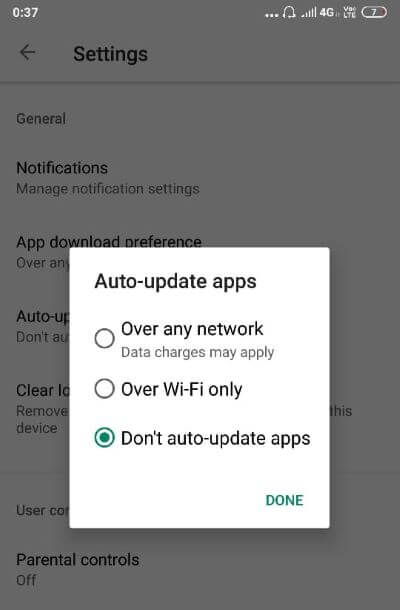 Tap-on-‘Auto-update-apps’-and-select-‘Don’t-auto-update-apps’ إصلاح خطأ التنزيل معلق في متجر Google Play