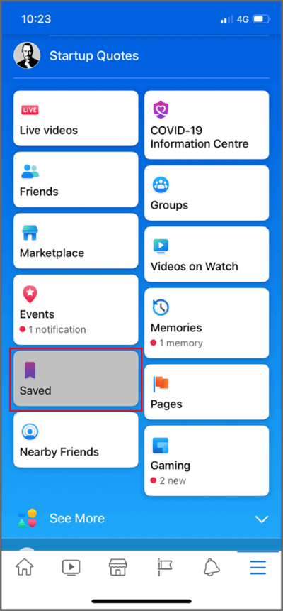 Tap-on-‘Saved’-476x1024-1 3 طرق لتنزيل مقاطع فيديو Facebook على iPhone