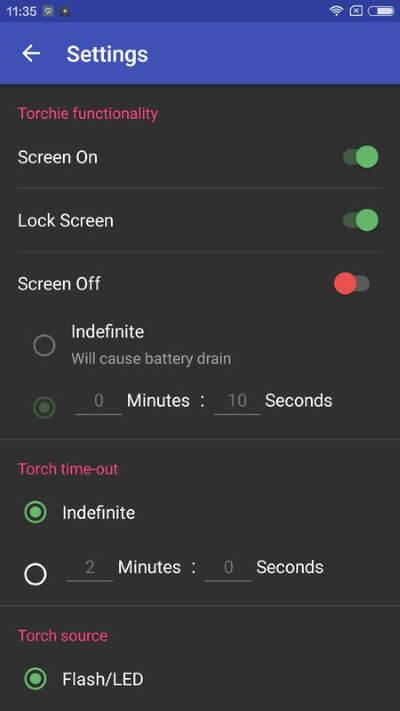 Torchie-Settings 6 طرق لتشغيل المصباح على أجهزة Android