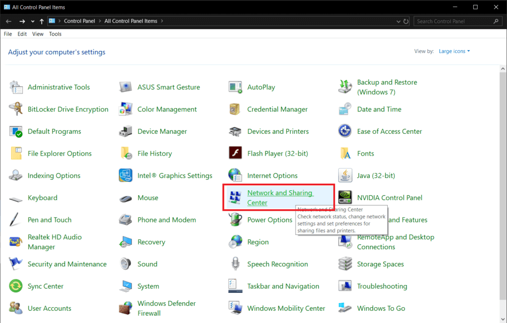 Under-Control-Panel-locate-Network-and-Sharing-Center-1024x652-1 كيفية التبديل إلى OpenDNS أو Google DNS على Windows