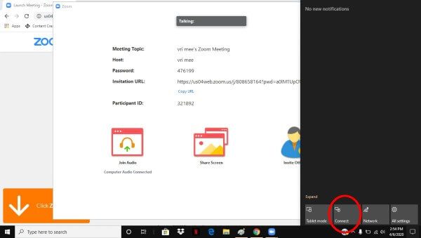 Windows-Mirroring-Menu كيف عكس اجتماع  Zoom على شاشة تلفزيون كبيرة