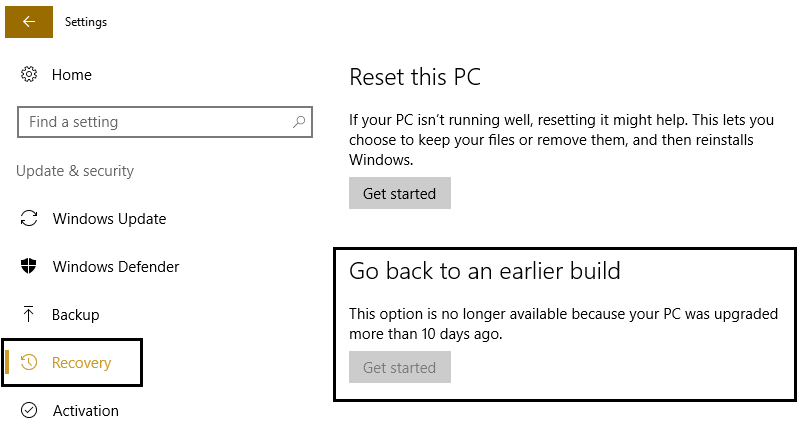 recovery-go-back-to-an-earlier-build كيفية التحقق من إصدار Windows لديك؟