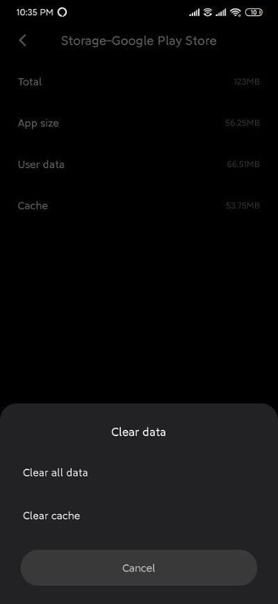 select-clear-all-dataclear-storage 10 طرق لإصلاح توقف متجر Google Play عن العمل