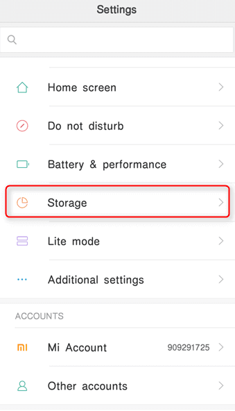 settings-and-storage-in-Android إصلاح هاتف Android غير معترف به على Windows 10