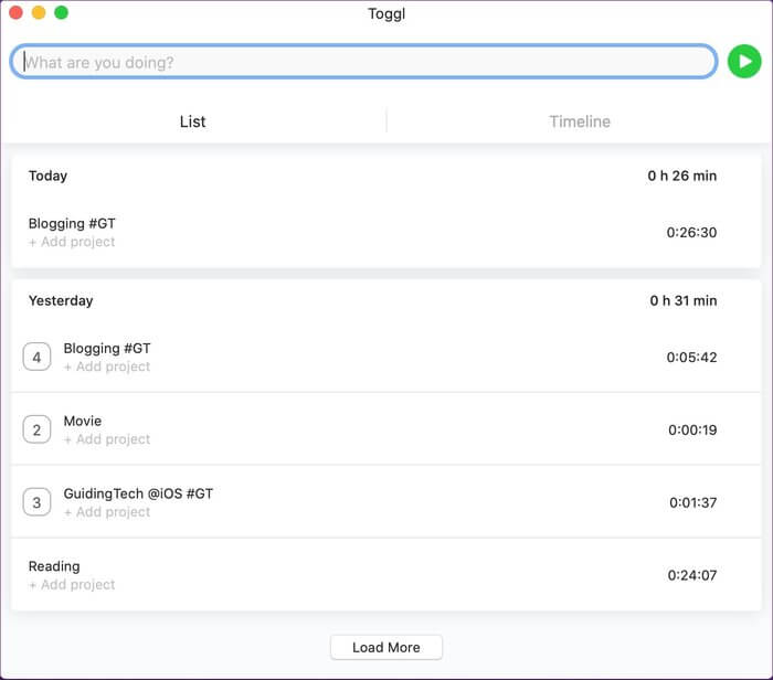 toggl-mac_935adec67b324b146ff212ec4c69054f أفضل 5 تطبيقات لتتبع الوقت لنظامي التشغيل iOS و Mac