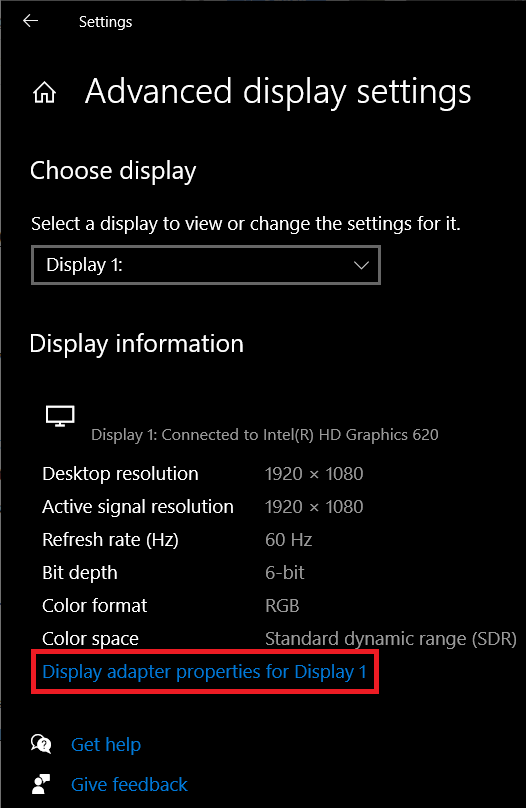 Click-on-Display-adapter-properties-for-Display-1 3 طرق لزيادة VRAM المخصص في Windows 10