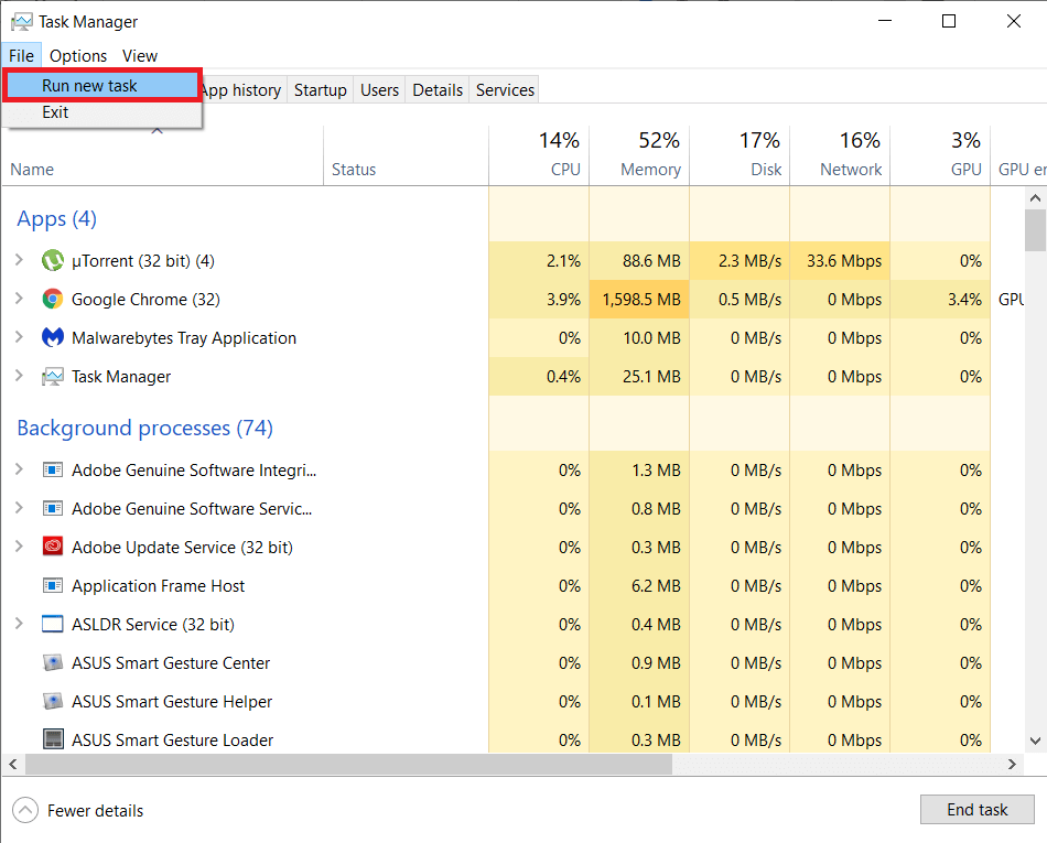 Click-on-File-in-the-task-manager-and-select-Run-New-Task إصلاح خطأ عدم تشغيل Malwarebytes Real-Time لحماية الويب