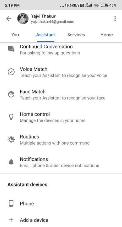 Click on the Assistant tab and then select Phone your device name - كيفية إيقاف تشغيل Google Assistant على أجهزة Android