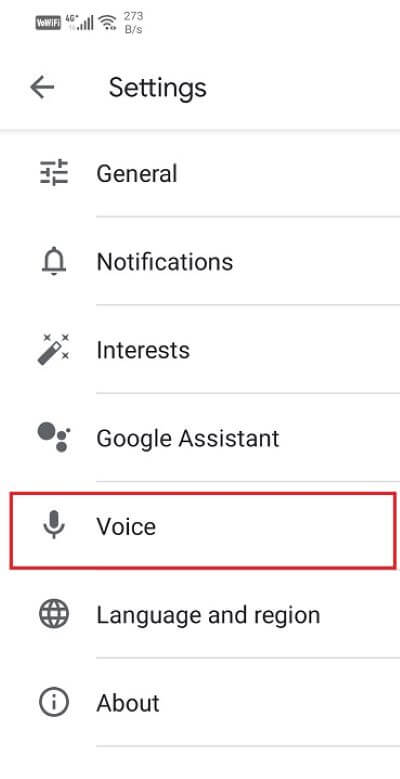 Click on the Voice tab - إصلاح Google Assistant يستمر في الظهور بشكل عشوائي