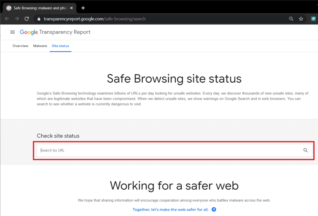 Enter-your-site-URL-in-the-search-bar.-Press-the-enter-key-to-start-scanning-1024x697-2 إصلاح تنبيه - الموقع يحتوي على برامج ضارة على Chrome