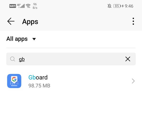 In-the-Manage-Apps-locate-Gboard إصلاح Gboard يستمر في التعطل على Android
