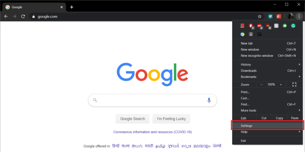 In-the-drop-down-menu-select-‘Settings’-to-proceed-1024x511-1 إصلاح تنبيه - الموقع يحتوي على برامج ضارة على Chrome