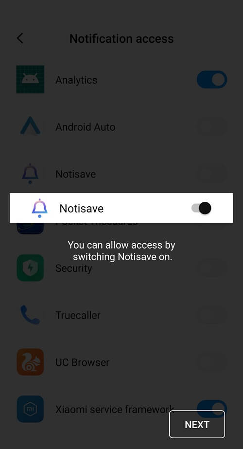 Message-will-pop-up-tha-you-can-allow-access-by-switching-Notisave-on 4 طرق لقراءة الرسائل المحذوفة على WhatsApp