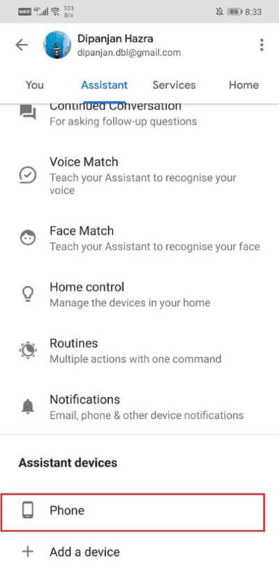 Now scroll down and click on the phone option 495x1024 1 - إصلاح Google Assistant يستمر في الظهور بشكل عشوائي