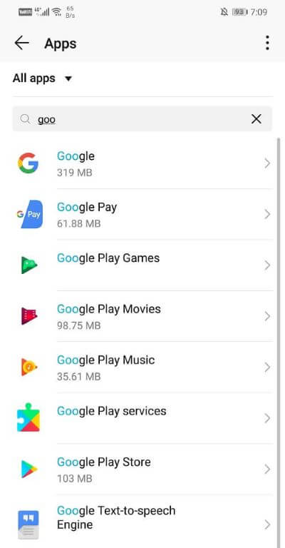 Now search for Google in the list of app and then tap on it 1 - إصلاح Google Assistant يستمر في الظهور بشكل عشوائي