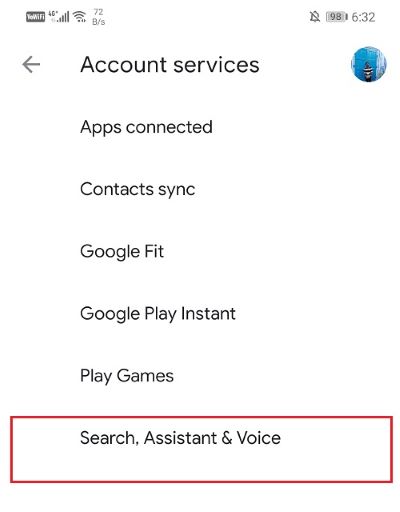 Now select the “Search Assistant Voice” option - إصلاح Google Assistant يستمر في الظهور بشكل عشوائي