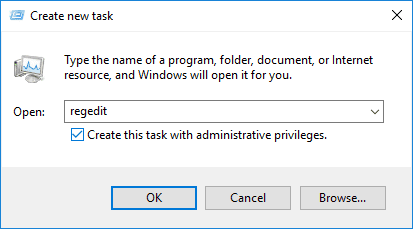 Open-regedit-with-administrative-rights-using-Task-Manager إصلاح خطأ عدم تشغيل Malwarebytes Real-Time لحماية الويب