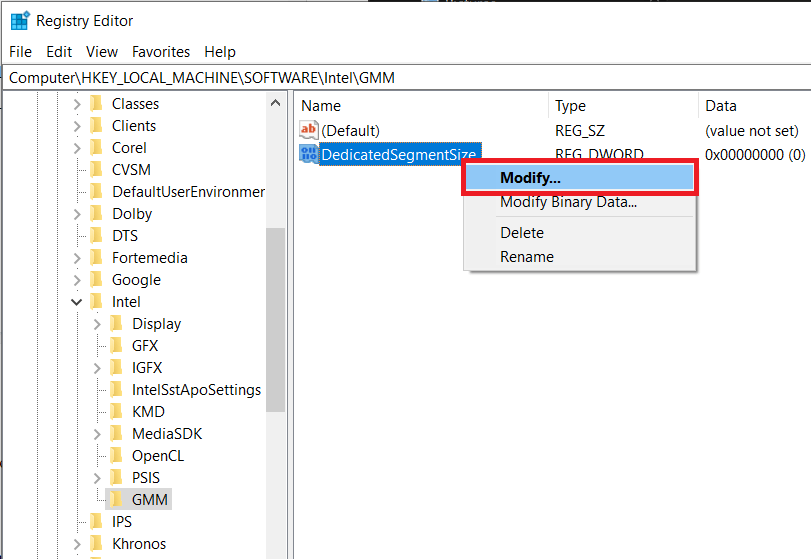 Right-click-on-DedicatedSegmentSize-and-select-Modify-to-edit-the-DWORD-value 3 طرق لزيادة VRAM المخصص في Windows 10