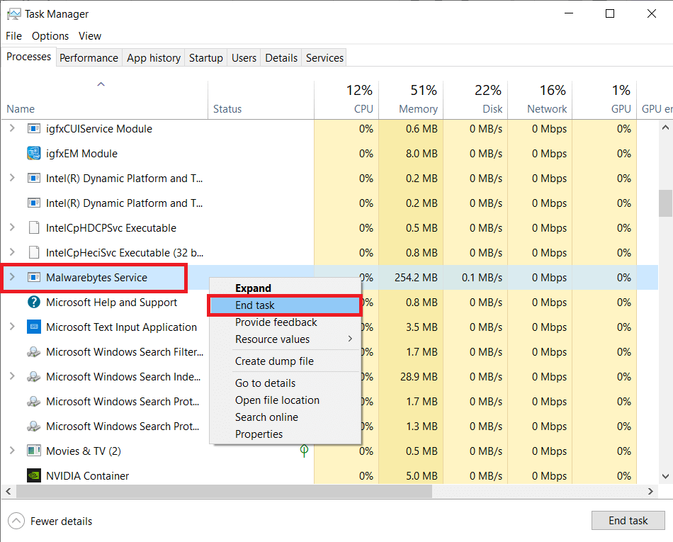 Right-click-on-the-entry-and-select-End-Task-from-the-context-menu إصلاح خطأ عدم تشغيل Malwarebytes Real-Time لحماية الويب