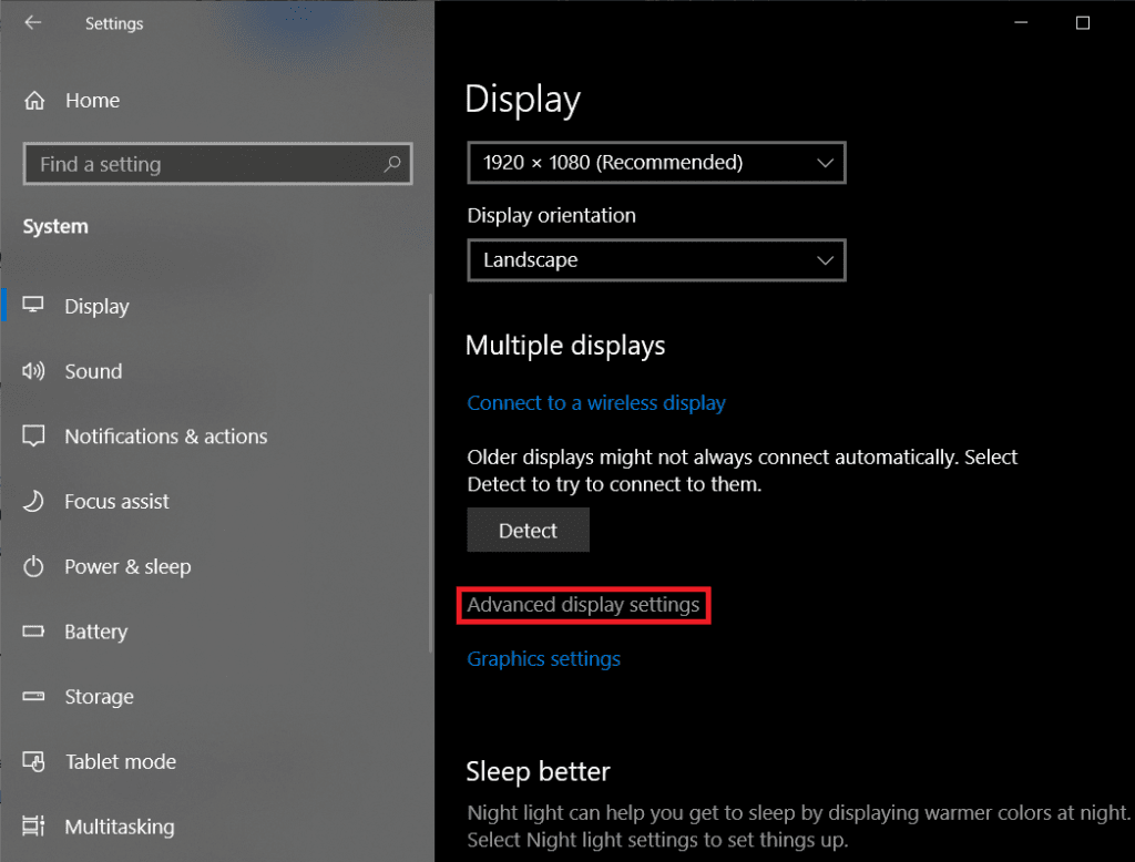 Scroll-down-to-find-Advanced-display-settings-and-click-on-the-same-1024x778-1 3 طرق لزيادة VRAM المخصص في Windows 10