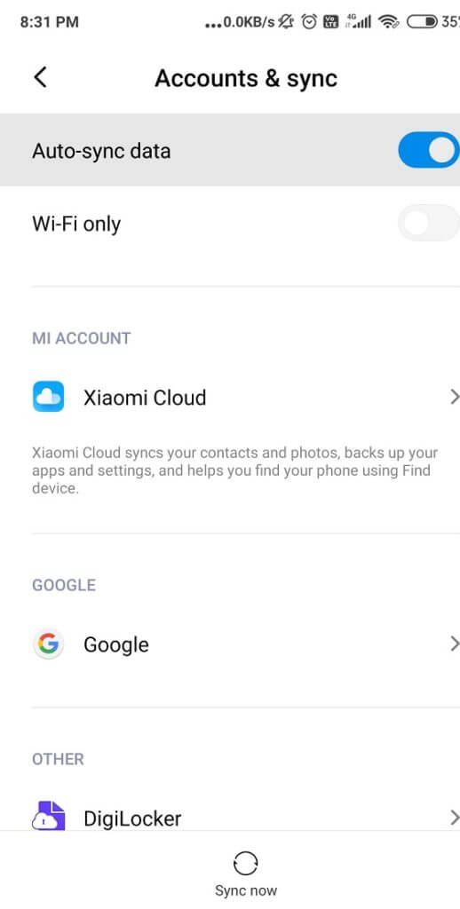 Search-for-Accounts-Accounts-and-Sync-in-the-menu-list-518x1024-1 إصلاح متجر Play لا يقوم بتنزيل التطبيقات على أجهزة Android