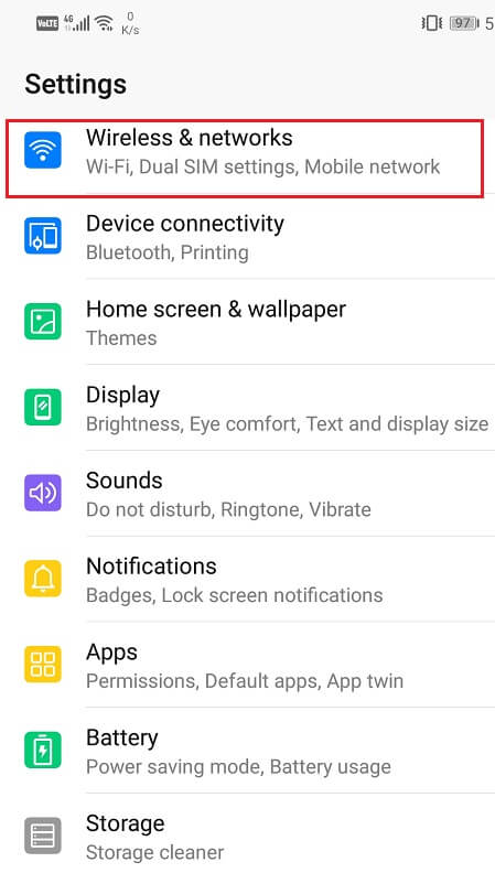 Select-Wireless-and-networks إصلاح خطأ عدم اكتشاف بطاقة SIM على Android