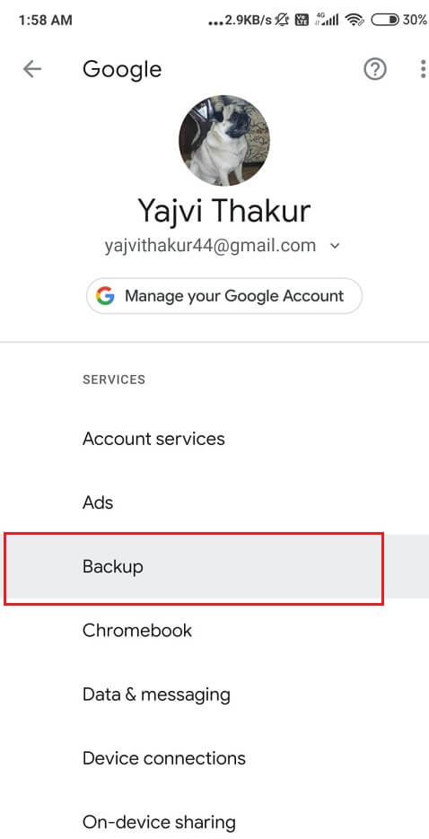 Select-it-and-tap-on-the-Backup-option استعادة الرسائل النصية المحذوفة على جهاز Android
